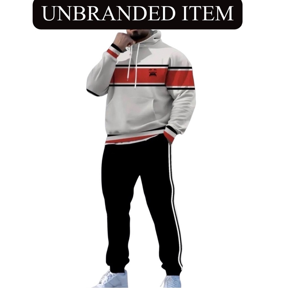 HOODIE SWEATSUIT: Red & Ivory Casual Digital Print, NWOT